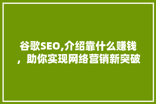 谷歌SEO,介绍靠什么赚钱，助你实现网络营销新突破