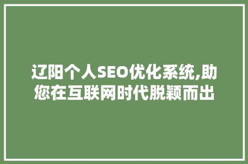 辽阳个人SEO优化系统,助您在互联网时代脱颖而出