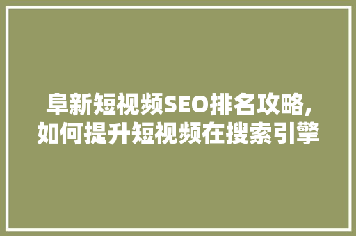 阜新短视频SEO排名攻略,如何提升短视频在搜索引擎中的曝光度