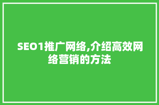 SEO1推广网络,介绍高效网络营销的方法