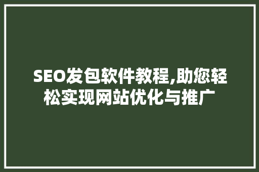 SEO发包软件教程,助您轻松实现网站优化与推广