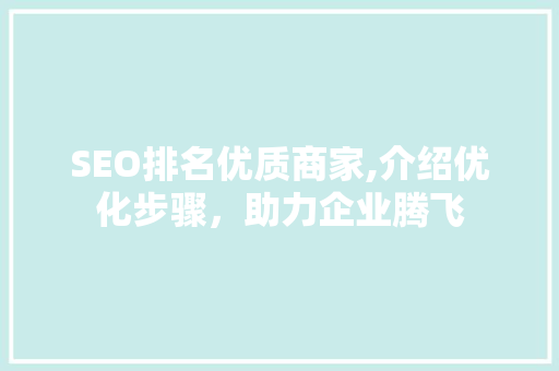 SEO排名优质商家,介绍优化步骤，助力企业腾飞