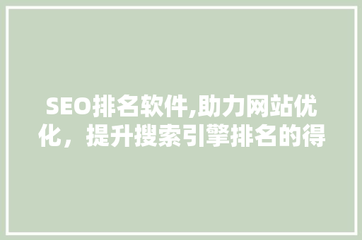 SEO排名软件,助力网站优化，提升搜索引擎排名的得力助手