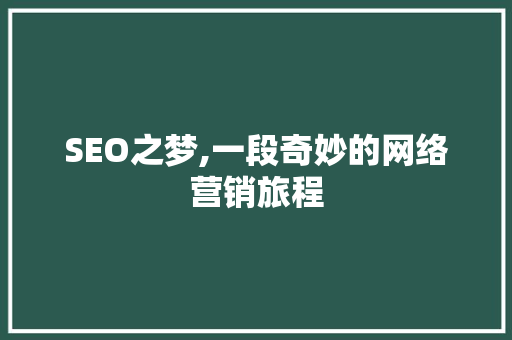 SEO之梦,一段奇妙的网络营销旅程