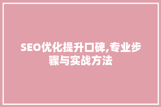 SEO优化提升口碑,专业步骤与实战方法