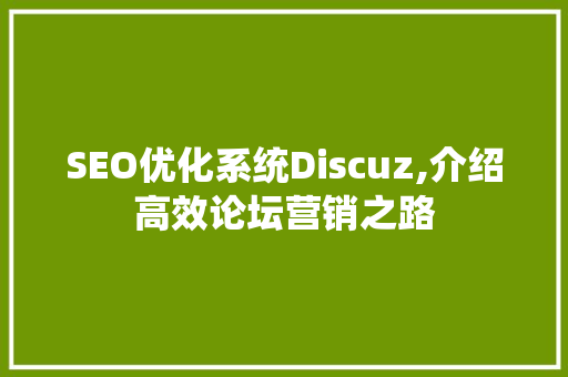 SEO优化系统Discuz,介绍高效论坛营销之路