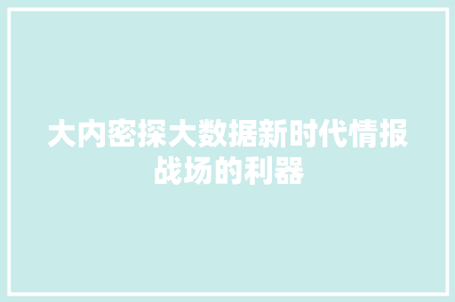 大内密探大数据新时代情报战场的利器