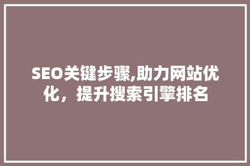 SEO关键步骤,助力网站优化，提升搜索引擎排名