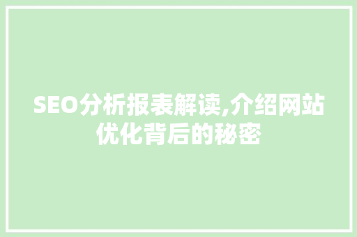 SEO分析报表解读,介绍网站优化背后的秘密