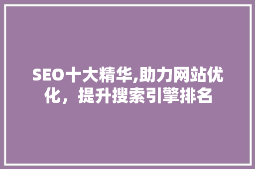 SEO十大精华,助力网站优化，提升搜索引擎排名