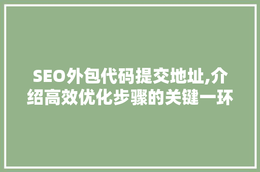 SEO外包代码提交地址,介绍高效优化步骤的关键一环