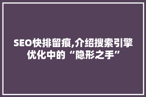 SEO快排留痕,介绍搜索引擎优化中的“隐形之手”