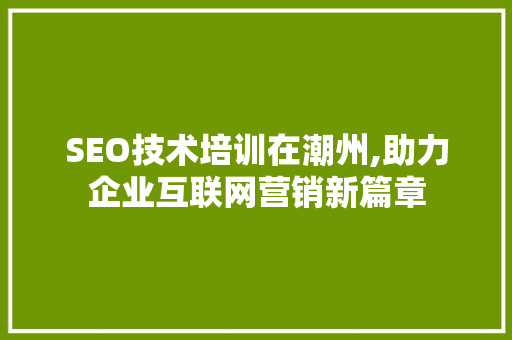 SEO技术培训在潮州,助力企业互联网营销新篇章