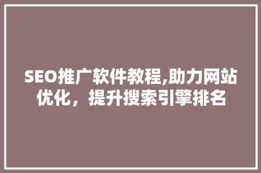 SEO推广软件教程,助力网站优化，提升搜索引擎排名