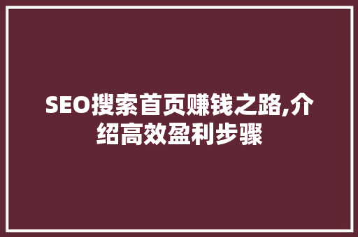 SEO搜索首页赚钱之路,介绍高效盈利步骤