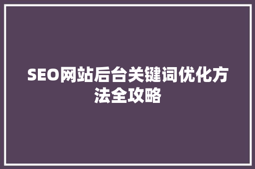 SEO网站后台关键词优化方法全攻略
