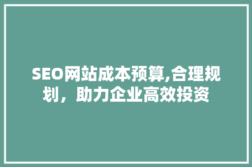 SEO网站成本预算,合理规划，助力企业高效投资