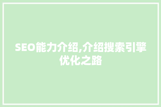 SEO能力介绍,介绍搜索引擎优化之路