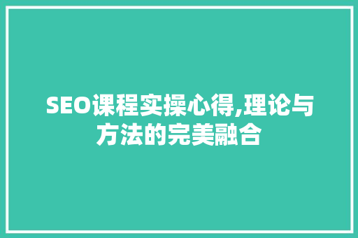 SEO课程实操心得,理论与方法的完美融合