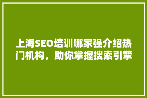 上海SEO培训哪家强介绍热门机构，助你掌握搜索引擎优化方法