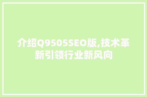 介绍Q9505SEO版,技术革新引领行业新风向