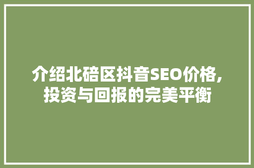 介绍北碚区抖音SEO价格,投资与回报的完美平衡