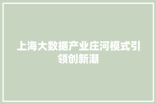 上海大数据产业庄河模式引领创新潮