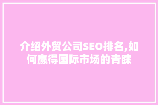 介绍外贸公司SEO排名,如何赢得国际市场的青睐