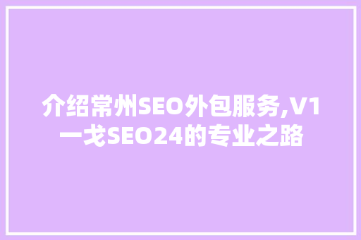 介绍常州SEO外包服务,V1一戈SEO24的专业之路