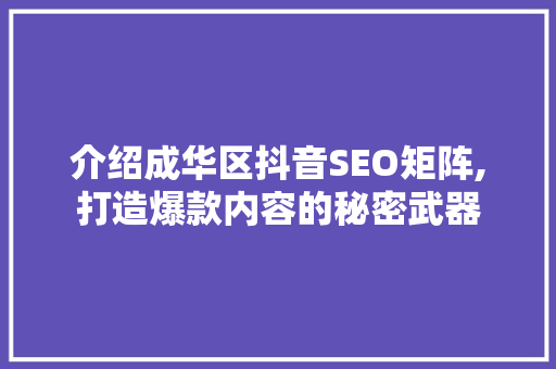 介绍成华区抖音SEO矩阵,打造爆款内容的秘密武器