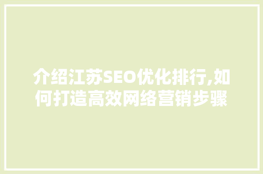 介绍江苏SEO优化排行,如何打造高效网络营销步骤
