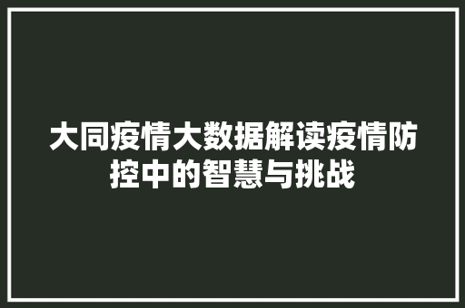 大同疫情大数据解读疫情防控中的智慧与挑战  第1张
