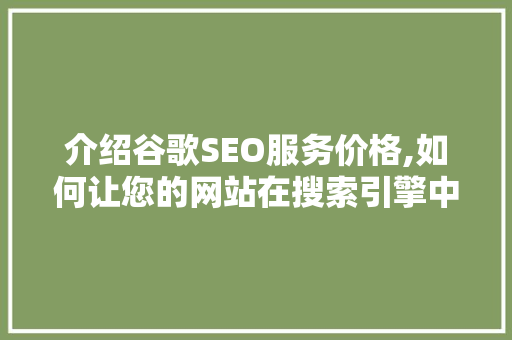 介绍谷歌SEO服务价格,如何让您的网站在搜索引擎中脱颖而出