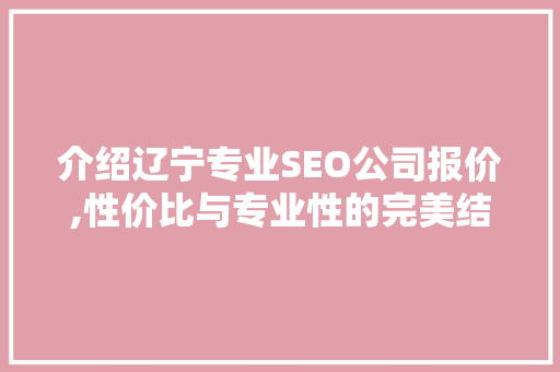 介绍辽宁专业SEO公司报价,性价比与专业性的完美结合