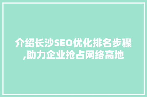介绍长沙SEO优化排名步骤,助力企业抢占网络高地
