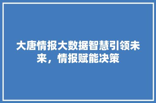 大唐情报大数据智慧引领未来，情报赋能决策  第1张