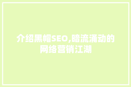 介绍黑帽SEO,暗流涌动的网络营销江湖
