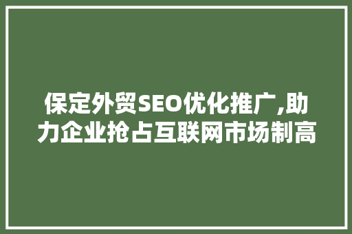 保定外贸SEO优化推广,助力企业抢占互联网市场制高点