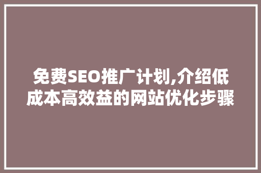 免费SEO推广计划,介绍低成本高效益的网站优化步骤