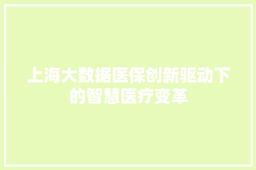 上海大数据医保创新驱动下的智慧医疗变革