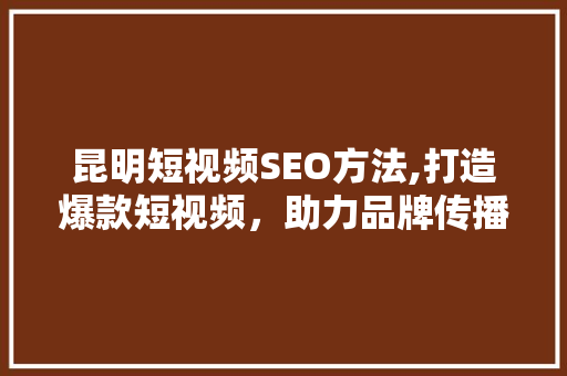 昆明短视频SEO方法,打造爆款短视频，助力品牌传播新高峰