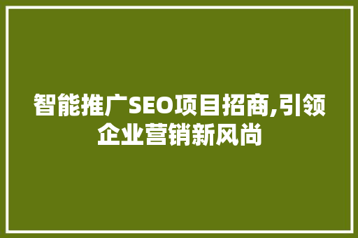 智能推广SEO项目招商,引领企业营销新风尚