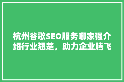 杭州谷歌SEO服务哪家强介绍行业翘楚，助力企业腾飞