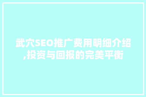 武穴SEO推广费用明细介绍,投资与回报的完美平衡