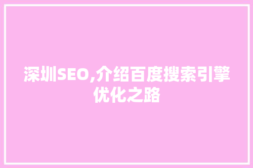 深圳SEO,介绍百度搜索引擎优化之路
