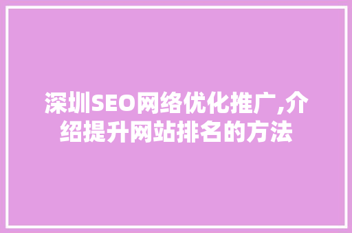 深圳SEO网络优化推广,介绍提升网站排名的方法
