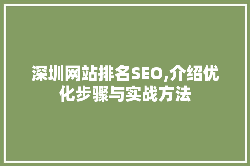 深圳网站排名SEO,介绍优化步骤与实战方法