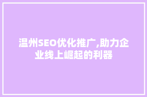 温州SEO优化推广,助力企业线上崛起的利器