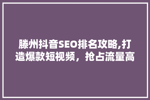 滕州抖音SEO排名攻略,打造爆款短视频，抢占流量高地
