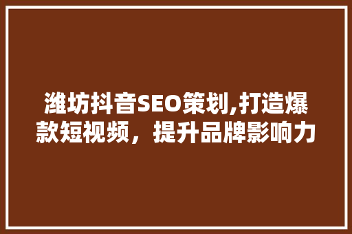 潍坊抖音SEO策划,打造爆款短视频，提升品牌影响力